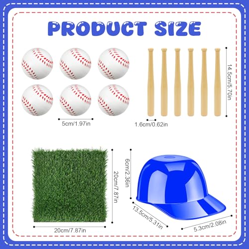 24 Pcs Baseball Party Table Decorations Kit Include Artificial Grass Mats 1.97 Inch Baseballs Baseball Bats Blue Caps for ...