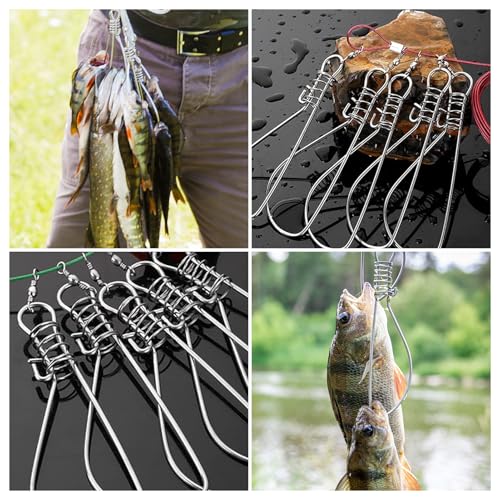 Fishing Stringer with Float and Plastic Handle, Live Fish Lock with 10 Stainless Steel Buckles, Big Fish Wire Rope Cable a...