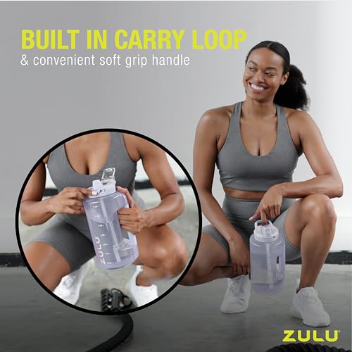 ZULU Goals 64oz Half Gallon Plastic Water Bottle with Straw and Time Marker | Large Reusable Jug with Handle and Leak Proo...
