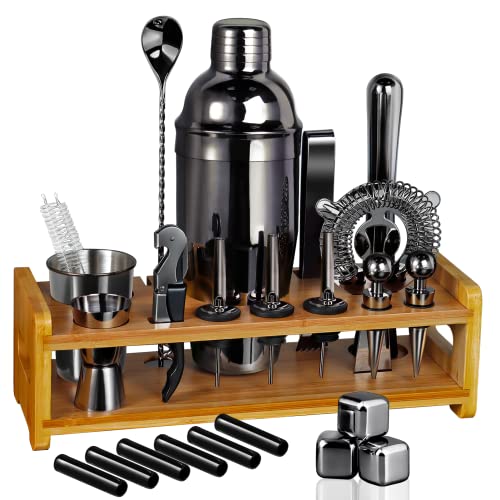 26-Piece Bartender Kit Cocktail Shaker Set | Stainless Steel Bar Set with Bamboo Stand Bar Tools Cocktail Kit for Christma...