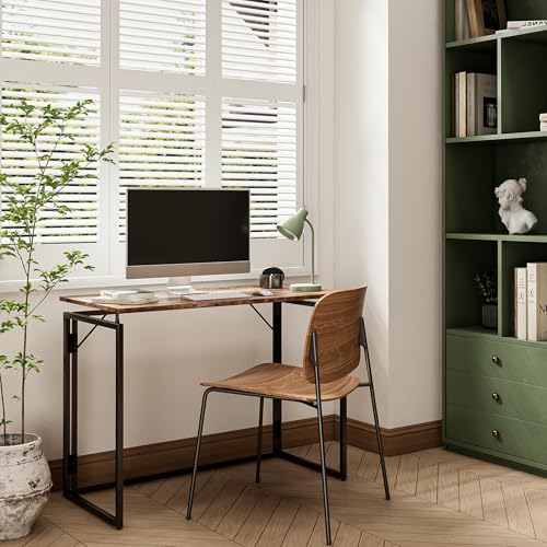 alawooder Folding Desk - 31.5" Wood Top Foldable Desk for Small Spaces | No Assembly Required Compact Desk for Home Offic...