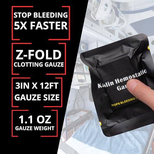 First Aid Advanced Quick Clotting Combat Gauze - Flexible Hemostatic Gauze - to Stop The Bleed kit Faster Wound Packing wi...