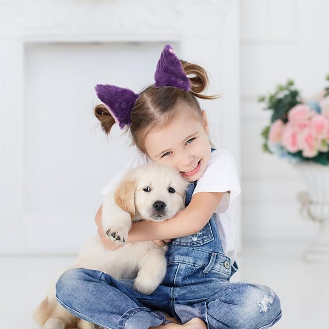 VOSCHOIX Cat Fox Wolf Fur Ears Headband,Halloween Furry Animal Ears Hair Hoop Cosplay Headwear Party Costume Accessories f...