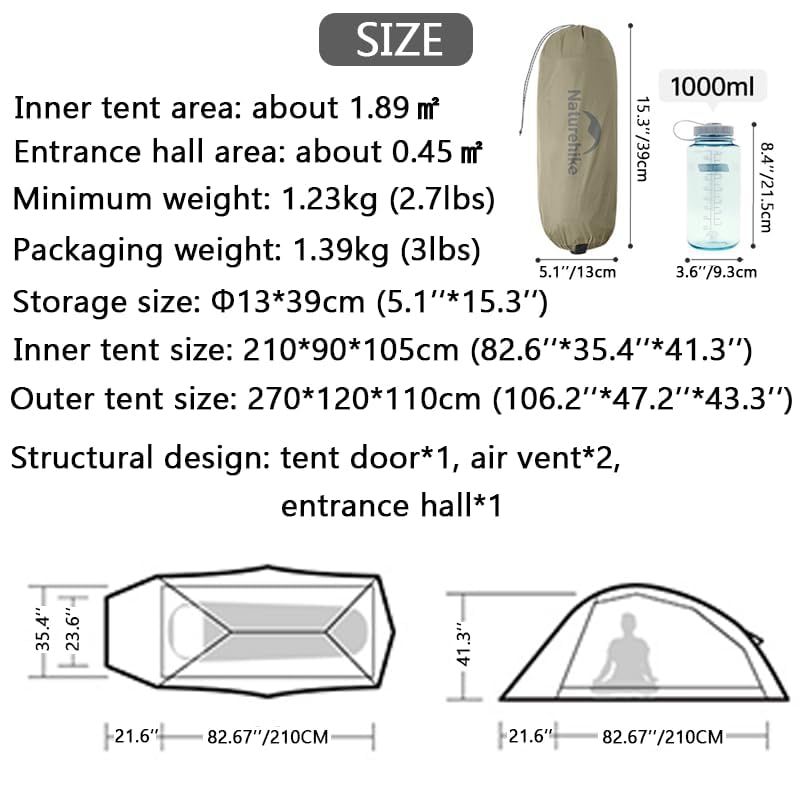 Naturehike Cloud up Pro Camping Tent, 1/2/3 Person Ultralight Hiking Tent, Waterproof Backpacking Tent for One Man, Free S...