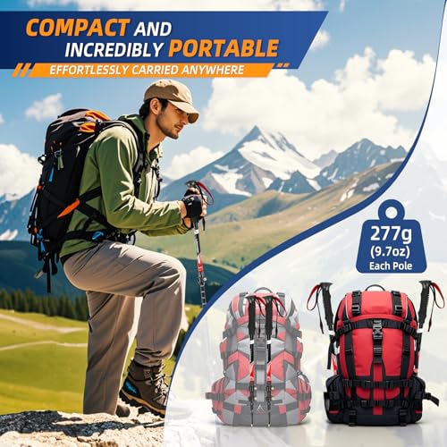 Lightweight Collapsible Trekking Poles for Hiking – 2 Pack Adjustable Hiking Poles, Aluminum Walking Sticks for Skiing, No...