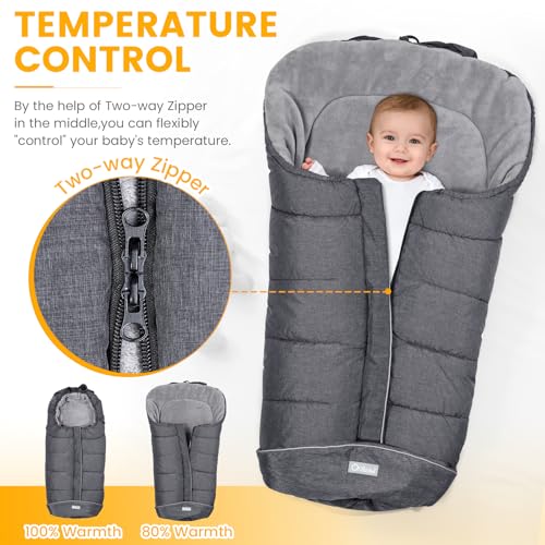 Orzbow Universal Stroller Footmuff, Winter Baby Bunting Bag for Stroller - Baby Sleeping Bag with Coral Fleece Lining for ...