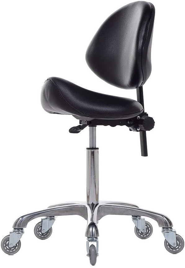 FRNIAMC Adjustable Saddle Stool Chairs with Back Support Ergonomic for Medical Clinic Studio Salon Office and Home (Black)