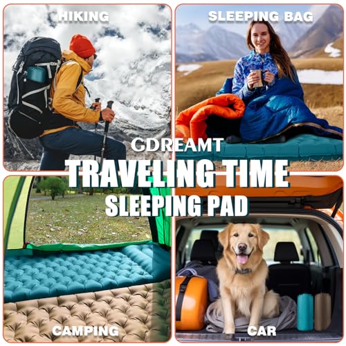 GDREAMT Inflatable Camping Sleeping Pad with Pillow, Extra Thickness 4 Inch Sleeping Mat with Built-in Pump, Compact & Ult...