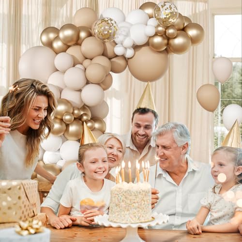 147pcs Neutral Balloon Garland Arch Kit, Different Sizes with Beige Cream Sand White Metallic Champagne Gold Balloons for ...