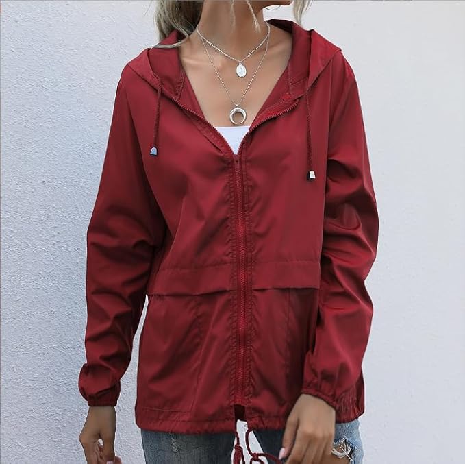 Women's Waterproof Raincoat Lightweight Rain Jacket Hooded Windbreaker with Pockets for Outdoor