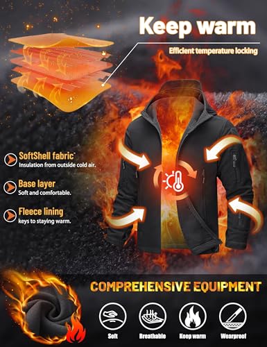 TACVASEN Mens Fleece Jacket Full Zip Tactical Hoodies Winter Coats Windproof Hoodies Warm Hunting