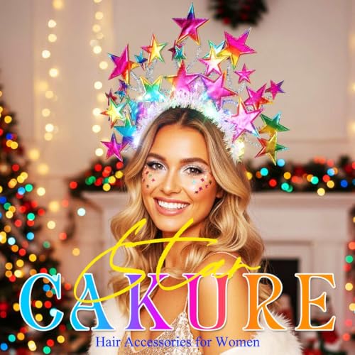 CAKURE Light Up Star Headband Christmas Star Headbands Holiday Star Hair Accessories for Women and Girls