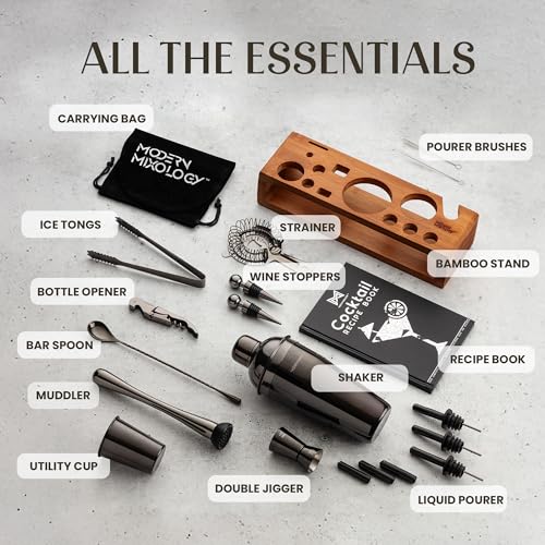 Modern Mixology 21-Piece Cocktail Shaker Set with Stand | Complete Cocktail Kit Gift Set | Top Bartender Gifts for Men & W...