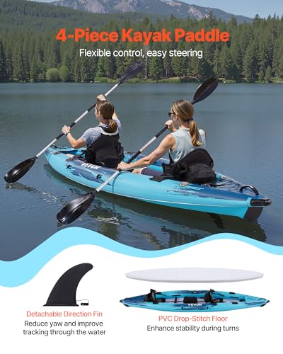 VEVOR 2-Person Inflatable Kayak, 14'4" x 3'7" – Extra Spacious for Family & Dogs, 700-lb Capacity Sit-in Kayak with Access...