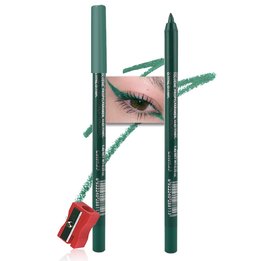 Kaely Gel Eyeliner Pencil for Women, Dark Pearl Green Eye Liner Waterproof Smudge Proof with Sharpener, Waterline Eye Makeup Lin