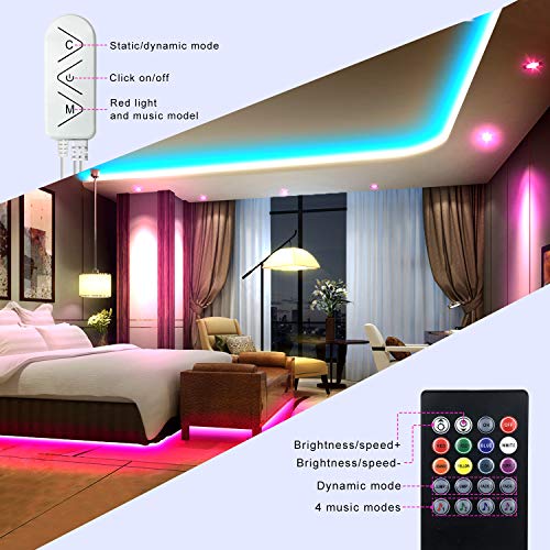 Micomlan 50ft/15M Led Strip Lights, Music Sync Color Changing RGB LED Strip Lights Built-in Mic, Bluetooth app Controlled ...