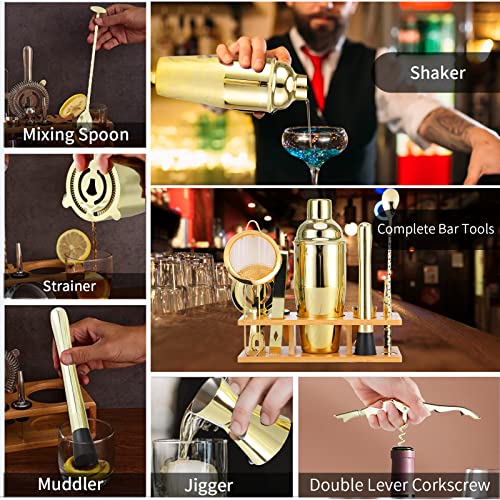 OBALY Bartender Kit 11-Piece Cocktail Shaker-Muddler for Cocktails 25oz Boston Shaker-Bar Accessories with Stylish Bamboo ...