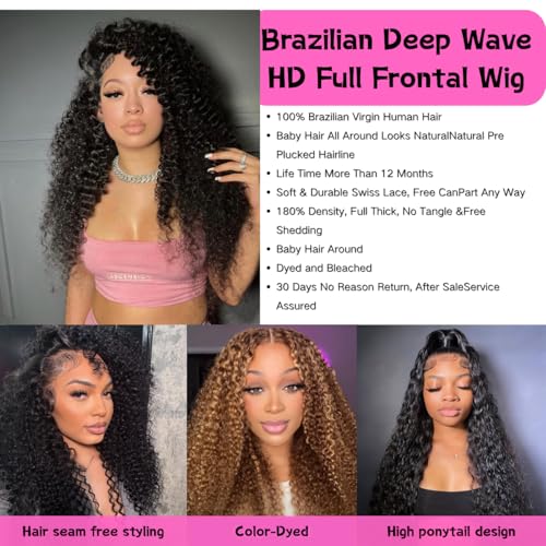 22 Inch Deep Wave Lace Front Wigs Human Hair 13x6 HD Lace Front Wigs Pre Plucked 200% Density Glueless Wigs with Baby Hair Deep Curly Wig for Women