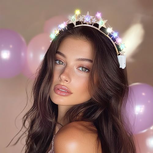 Abien Light Up Star Headband LED Rhinestone Hairband Glitter Star Halo Crown Headpiece Sparkle Birthday Headhoop for Women