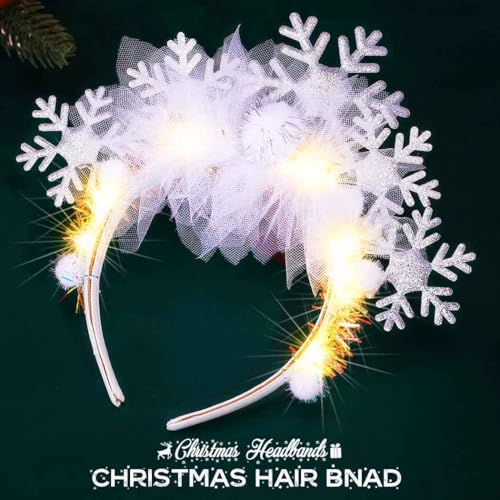 BARTOSI Snowflake Light Up Headband LED Christmas Headbands Xmas Holiday Hair Accessories for Women
