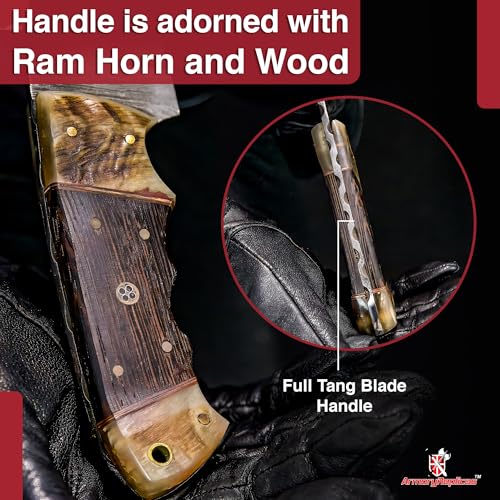Armory Replicas Barbarian's Edge Hook Knife with Ram Horn and Wooden Handle - Premium Hunting, Skinning, and Outdoor Survi...