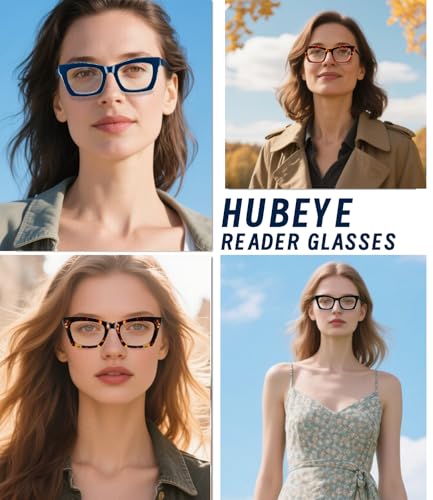 Hubeye Oprah Style Reading Glasses for Women Men Blue Light Blocking Computer Square Readers with Spring Hinge