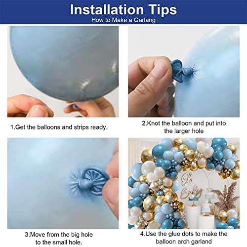 Dusty Blue Balloons Garland Kit, Fog Blue Royal Blue Pastel Blue Sand White Metallic Gold latex Balloons for Bridal Shower...