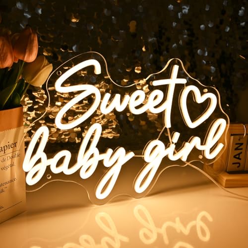 Britrio Sweet Baby Girl Neon Sign for Baby Shower Girl 1st Birthday Party Supplies Decoration Photo Backdrop Banner Gift L...