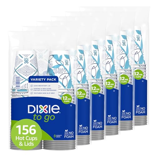 Dixie To Go Paper Coffee Cups With Lids, 12 oz, 156 ct, Disposable Insulated Paper Cups for On-The-Go Hot or Cold Beverages
