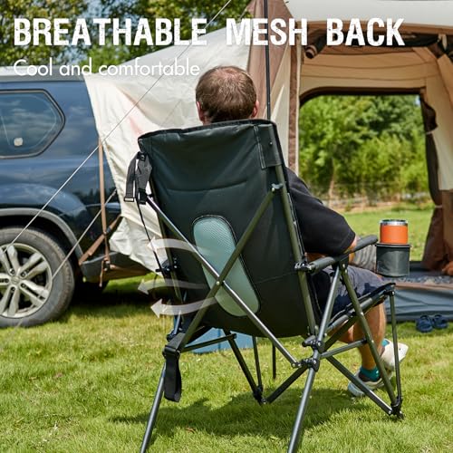 PORTAL Oversized Folding Camping Chair High Back Portable Lawn Chairs for Adults Outdoor Sports with Hard Armrest Cup Hold...
