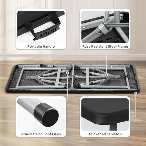 Athena Collection 4ft Folding Table, Lightweight Portable Desk with Handle, Square Foldable Plastic Table for Card Games, ...