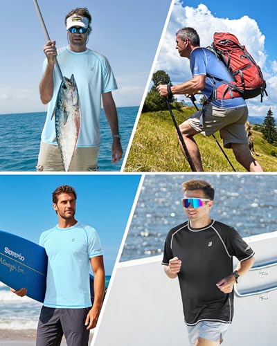 Roadbox Men's UPF 50+ Swim Shirts, Short Sleeve UV Sun Protection Rash Guard T-Shirt, Quick Dry Water Surfing Beach Tees