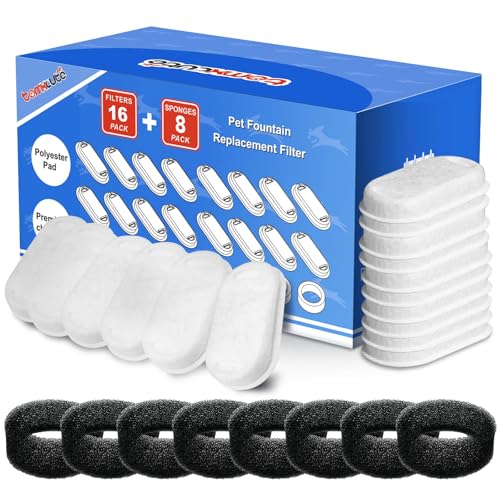 Official Tomxcute Cat Water Fountain Replacement Filters - 16 Pack Cat Fountain Filter for 3.2L/108oz & 4L/135oz Pet Water...
