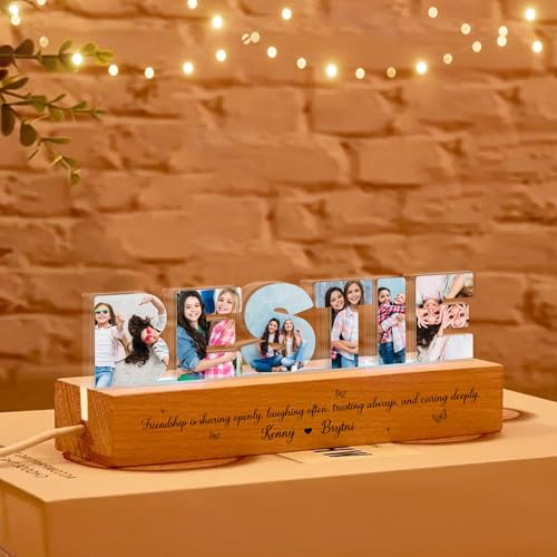 Thunala Personalized Bestie Photo Collage LED Night Light, Custom Photo with Any Quotes & Names, Christmas, Friendship, Birthday Gifts for Besties BFF Sister