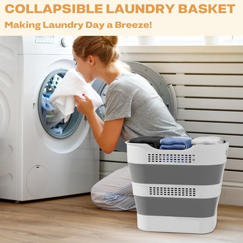 OOAMBB 43L(11.5Gallon) Collapsible Laundry Basket with Handles, Foldable Laundry Basket Plastc,Pop Up Tall Storage Contain...