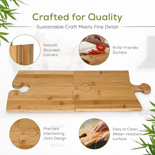 UniBrands 4pcs Bamboo Boards Set with Stand, charcuterie, serving, platters.