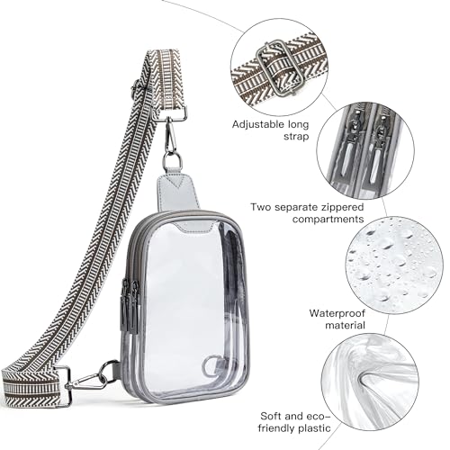 LATMAP DOUBLE ZIP Clear bags Stadium Approved Crossbody Sling Bag Fanny Pack Purses for Women Men Belt bag for Stadium Events