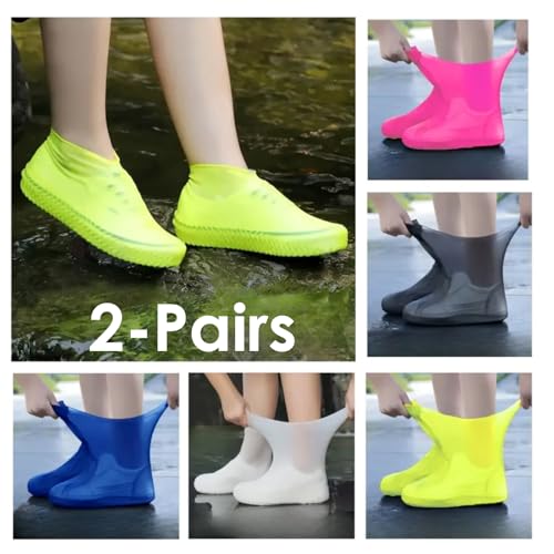 2Pairs Latex Rain Boots, Waterproof Shoe Covers, Reusable for Outdoor Rain Protection - BLACK