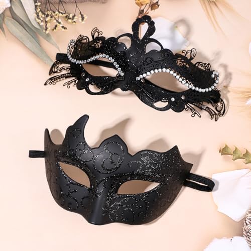OIDEA Masquerade Mask Couples Set: Rhinestones Metal Cosplay Venetian Party Mask Halloween Costume Mardi Gras