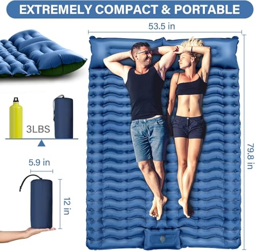 FUN PAC Camping Sleeping Pad, Ultralight Camping Mat with Pillow, Built-in Foot Pump Inflatable Sleeping Pads Compact for ...