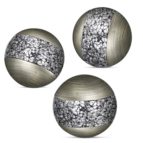 Creative Scents Schonwerk Silver Decorative Balls for Bowls and Vases, Set of 3 Decorative Orbs for Centerpiece Bowls - Ce...