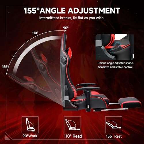 GTPLAYER Gaming Chair with Bluetooth Speakers, Adjustable Backrest and Height, 3D Armrests, Footrest, Ergonomic Computer C...