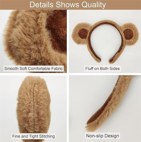 Beviliu Brown Bear Ears Headband, Cute Hairband Fluffy Animal Head Wear for Party Cosplay Makeup Washing Face Halloween Co...