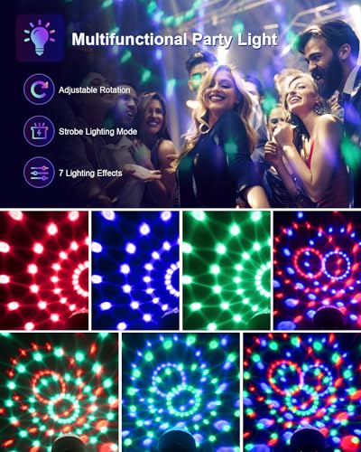 Luditek 3-Pack Sound Activated Party Lights with Remote Control Dj Lighting, Disco Ball Light, Strobe Light Stage Lamp for...