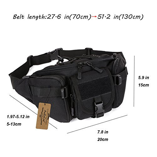 ArcEnCiel Tactical Fanny Pack for Men Women Waist Bag Hip Belt Outdoor Hiking Fishing Bumbag with Patch (Black)