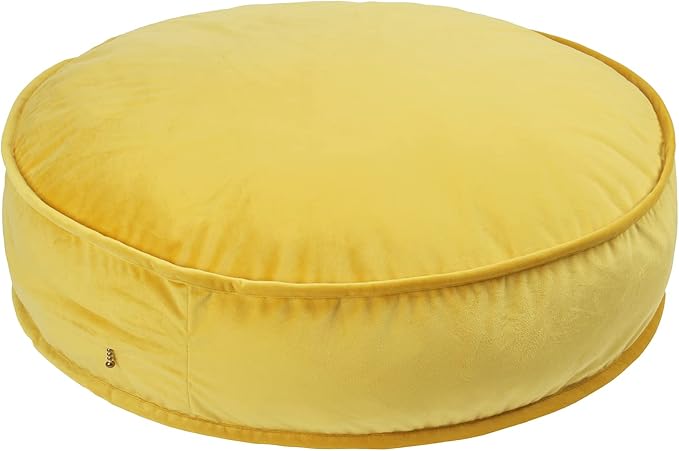 YIUOR Velvet Floor Pillows Round Chair Cushion Couch Throw Pillow Soft Pouf Seat Mattress Bean Bag for Reading Nook Play Room (25.6IN, Yellow)