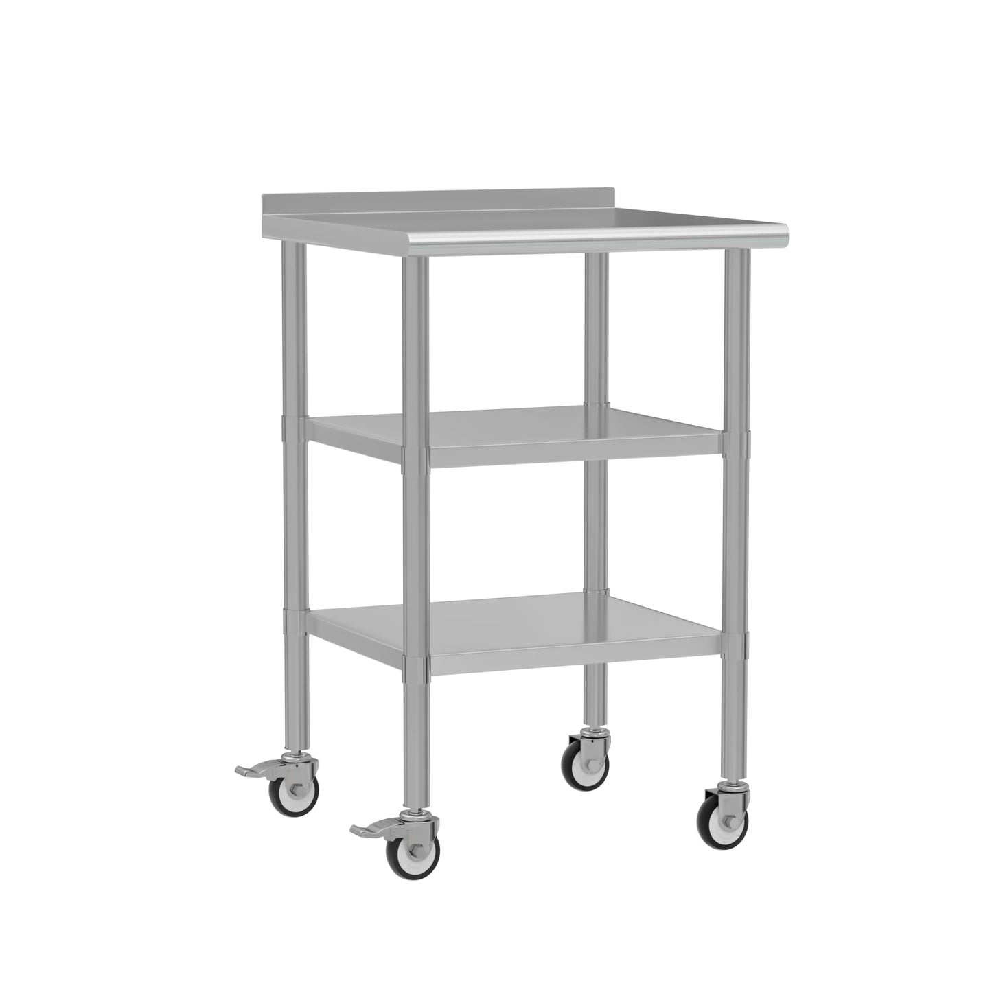 Chingoo Stainless Steel Work Table with Wheels, 24x24 Inch NSF Food Prep Table with Backsplash & 2 Adjustable Undershelves for Commercial Kitchen, Restaurant, Garage