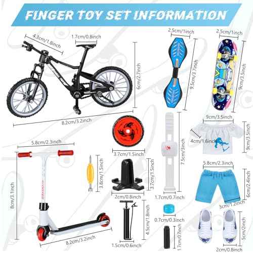 35 Pcs Mini Finger Toy Set, Finger Scooter, Finger Skateboards, Finger Shoes, Mini Finger Bikes, Finger Tops, Finger Pants, Finger Knee Pads, Tiny Swing Board, Mini Bike Wheels Toys for Party Favors