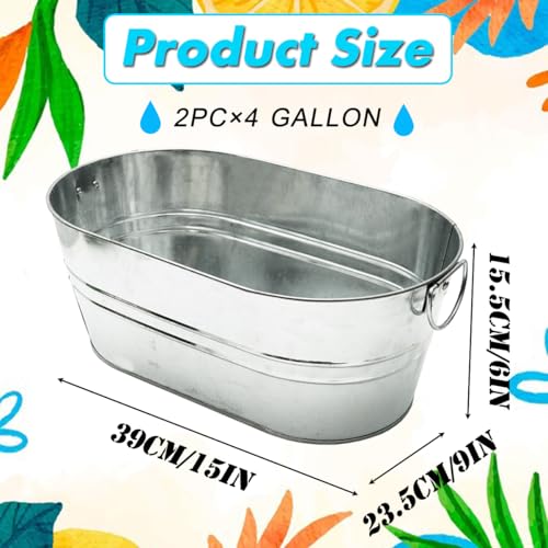 2 Pack Galvanized Tub 3 Gallon Ice Bucket with Handle Large Metal Drink Buckets for Parties Beer Beverage Tub with Carry H...
