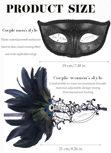 Zinniday Couples Masquerade Mask Set, 2 Pcs Masquerade Masks Set for Women Men Mardi Gras Ball Evening Party